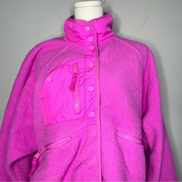 Free People Movement Magenta Hit The Slopes Oversized Fleece Snap Button Jacket - Picture 6 of 10